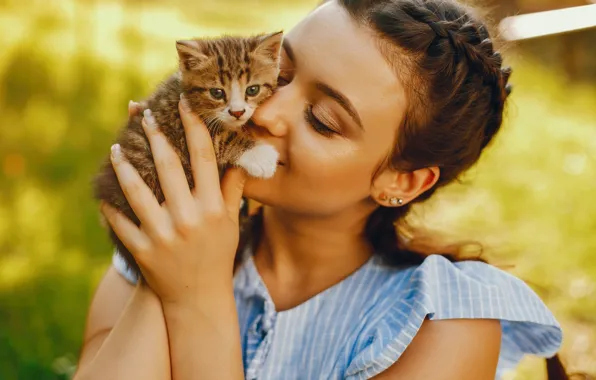 Picture girl, mood, baby, kitty, friends