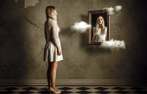 Picture girl, background, mirror