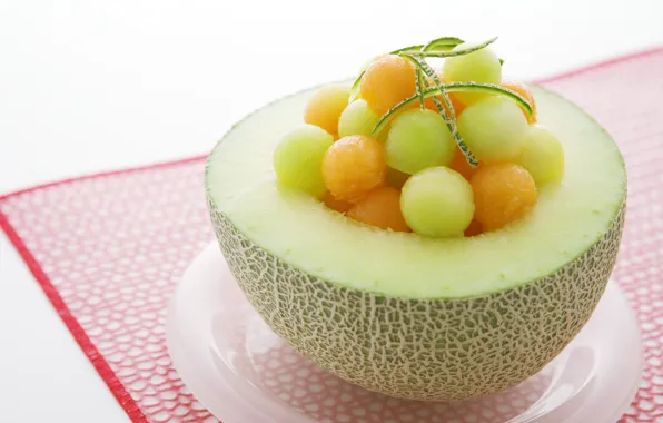 Background, food, plate, grapes, fruit, melon