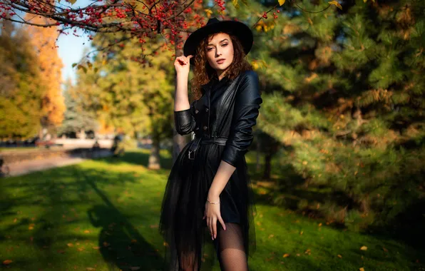 Picture girl, hat, young, beautiful, model, pretty, sweet, leather clothes
