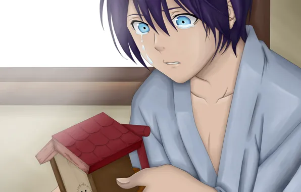 Picture anime, tears, art, house, guy, A Homeless God, Noragami, Yato