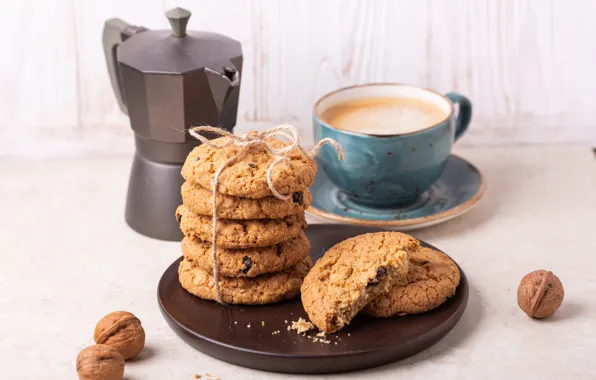 Coffee, cookies, Cup, raisins, oat, ELIZAVETA ELESINA