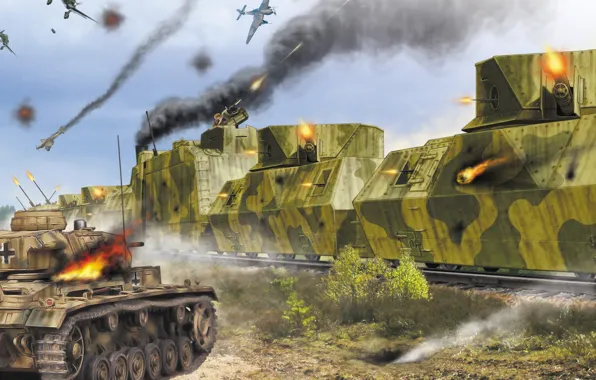 Picture art, aircraft, artist, tank, USSR, fortress, the battle, control