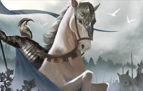 Picture fog, horse, sword, army, warrior, the Lord of the rings, art, helmet