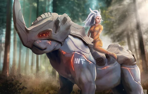 Forest, look, girl, fiction, robot, Rhino, white hair