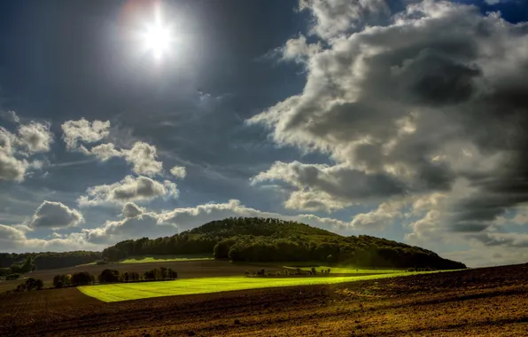 The sky, the sun, clouds, field, Germany, forest, Wassenach