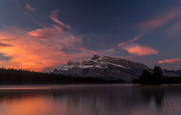 Picture lake, dawn, Two Jack Lake, Banff National Park.nature