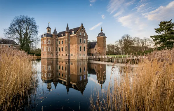 Picture reflection, castle, Netherlands, Holland, Castle Ruurlo