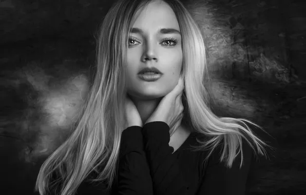 Girl, face, photo, hair, black and white, beautiful, look, Joachim Bergauer