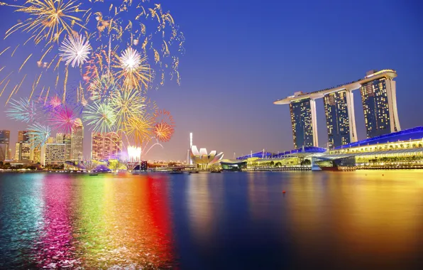 The sky, night, the city, lights, holiday, backlight, Asia, Singapore