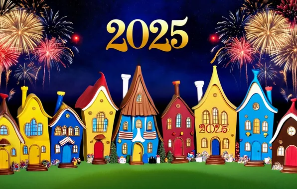 Figures, New year, date, 2025, AI art, neural network, New Year 2025