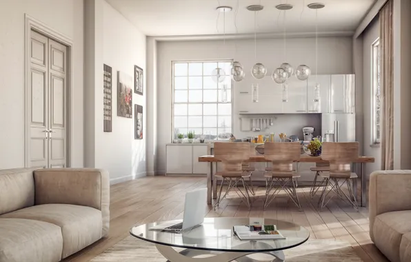 Interior, kitchen, style, living room, Villa, dining room, Loft Apartment, Painti