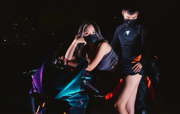 Girl, yamaha, guy, yzf-r6