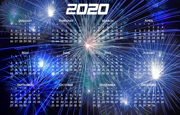 New year, calendar, 2020