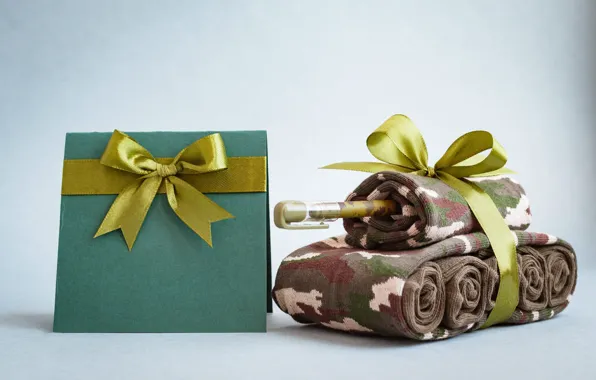 Background, gift, handle, tank, socks, cardboard, bow, February 23