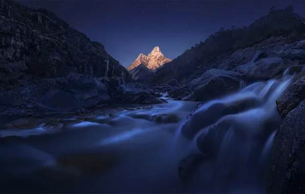 Picture Moon, Sky, Landscape, Mountain, Night, Nepal, Himalayas