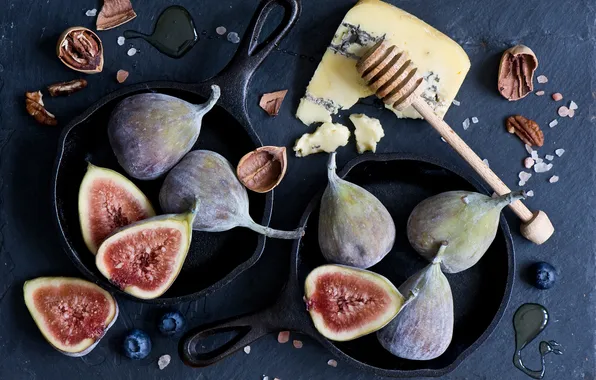 Picture cheese, nuts, figs