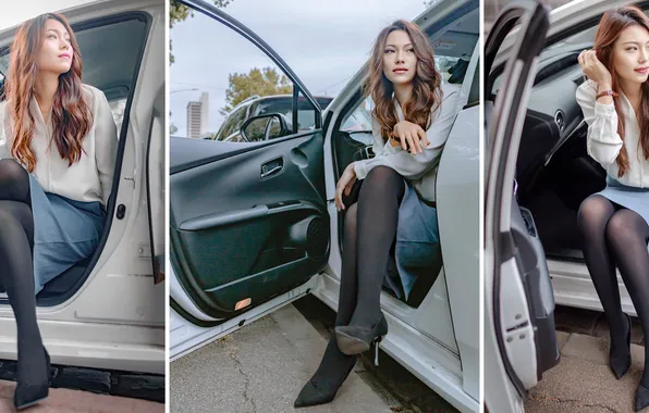 Car, woman, pantyhose, tights, driver