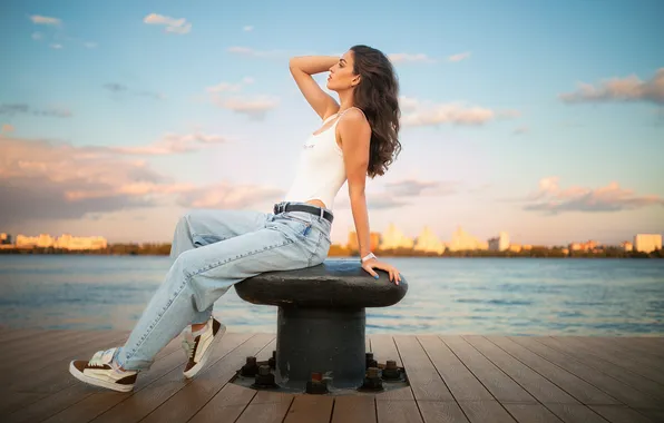 Girl, sweetheart, model, Watch, Jeans, Wallpaper, brown hair, beautiful