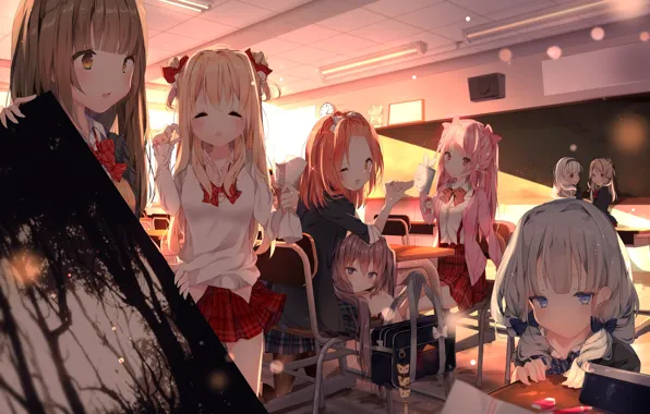 Girls, picture, class, schoolgirl