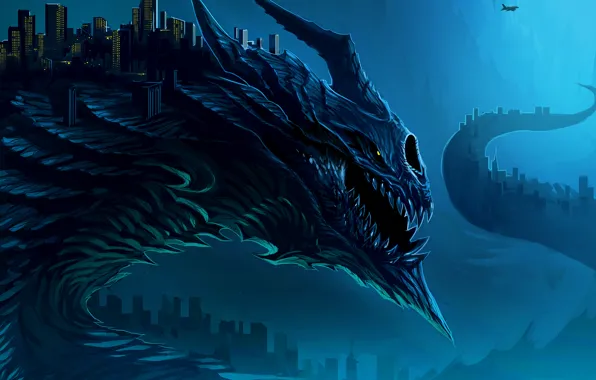Picture the city, fiction, dragon, art