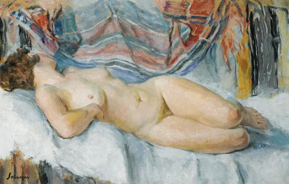Erotic, picture, Henri Lebasque, Henri Lebacq, Nude on the Bed