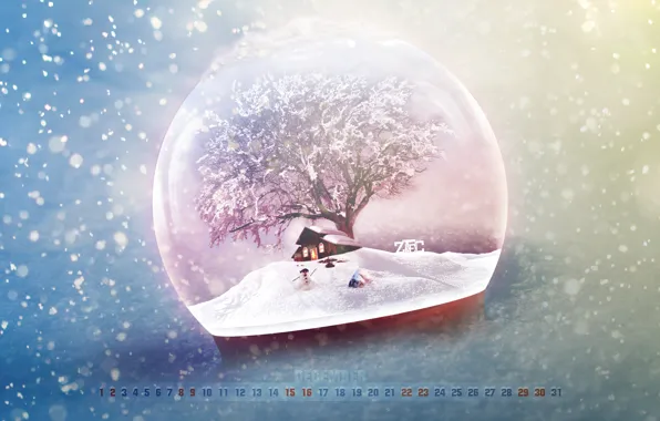 Picture winter, snow, house, tree, new year, Christmas, snowman, new year