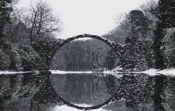 Winter, snow, bridge, reflection, bridge, winter, germany, Rakotzbrücke