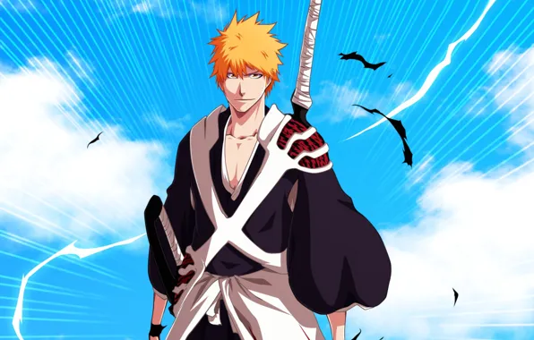 Picture look, sword, anime, guy, bleach, blonde, shinigami
