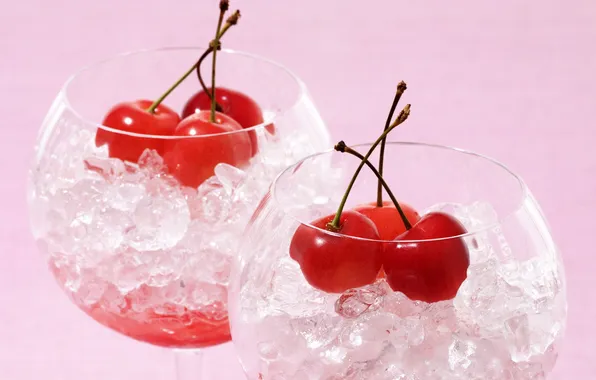 Ice, cherry, berries, glass, ice, glasses, cocktail, cherry