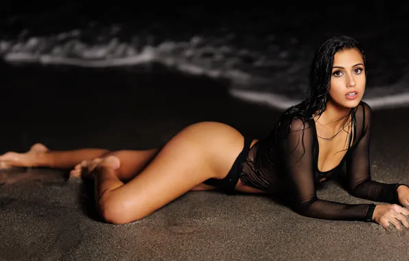 Sand, sea, look, girl, pose, feet, brunette, Stevie