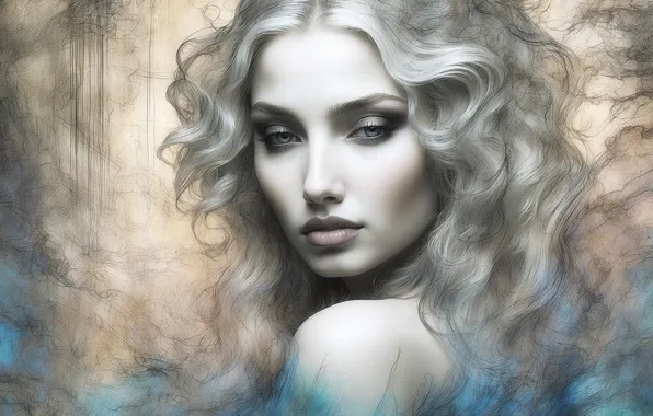 Look, girl, face, pose, portrait, imitation painting, AI art, neural network