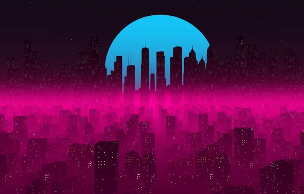 The moon, Windows, skyscrapers, cyberpunk, rear