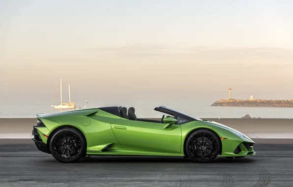 Sunset, coast, the evening, Lamborghini, side view, Spyder, Evo, Huracan