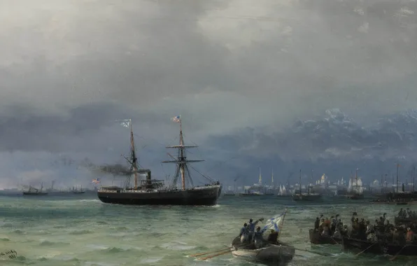 Picture, seascape, Ivan Aivazovsky, 1892, Ship Help