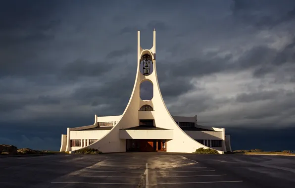 White, design, clouds, Iceland, architecture, bell, bells, Church