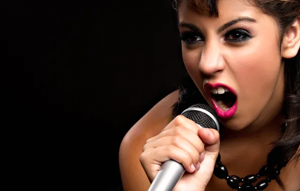 Picture face, music, brunette, microphone, singer