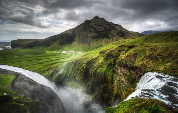 Mountains, nature, waterfall, Iceland, Iceland