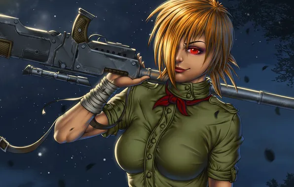 Chest, girl, night, anime, vampire, Hellsing, Seras Victoria