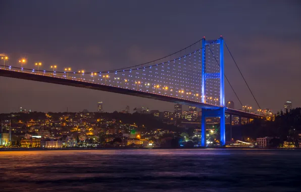 City, sky, nature, Istanbul, turkey, beautiful view, Sea of Marmara, Bosphorus Bridge at night