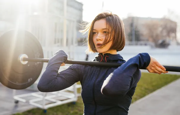 Pose, street, figure, fitness, iron, rod, iron, training