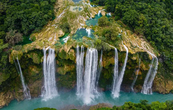 Open, waterfall, Mexico, Tamul