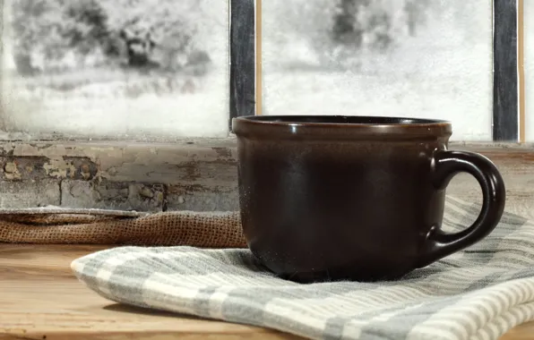 Cold, winter, snow, window, frost, Cup, winter, snow