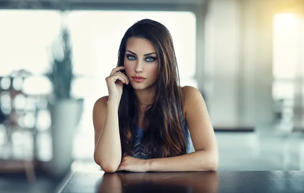 Picture look, pose, model, portrait, hands, makeup, dress, brunette