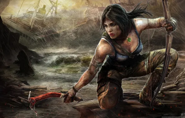 Picture bow, art, Tomb Raider, Lara Croft, art, Lara Croft, ice pick