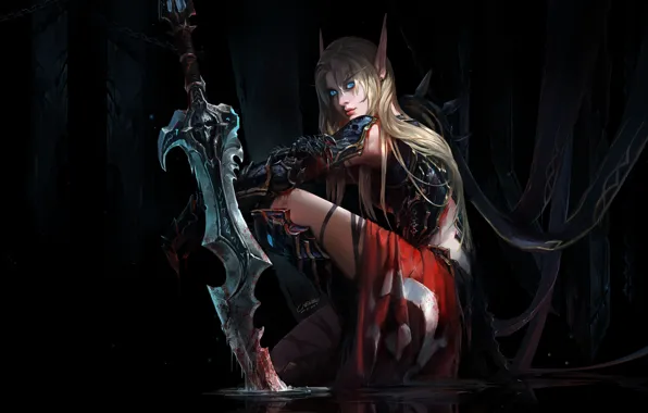 Girl, figure, sword, fantasy, art, blonde, girl, sword