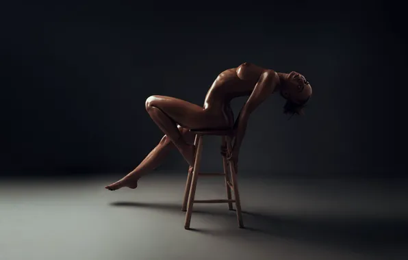 Chest, naked, tummy, barefoot, figure, brunette, legs, waist