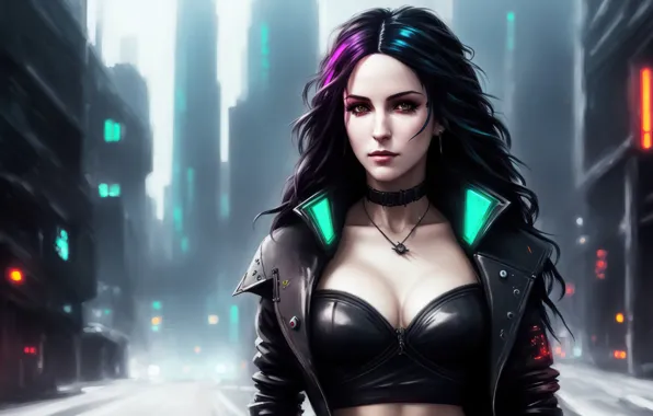 Girl, fantasy, art, cyberpunk, brunette, digital art, fantasy art, fantasy girl
