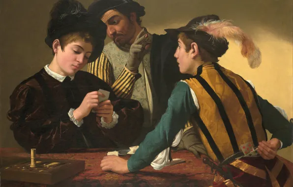 Card, the game, picture, artist, players, cheating, Caravaggio, solar