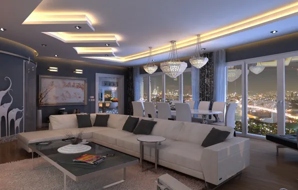 Wallpaper design, style, interior, megapolis, living room, dining room ...